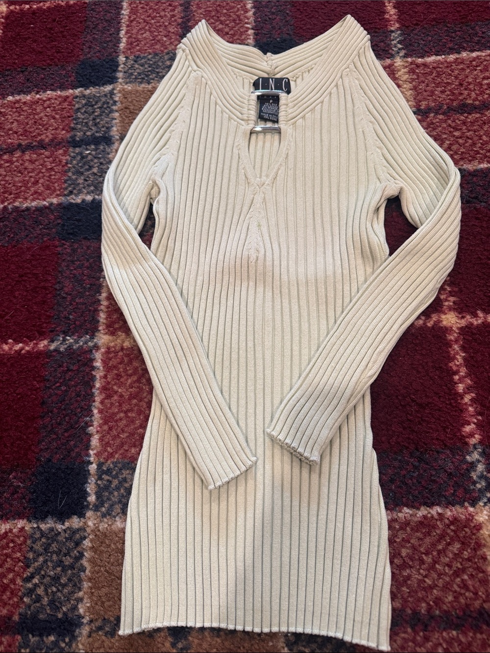 Ladies P INC International Concepts Ribbed Keyhole Knit Top in Light lime green